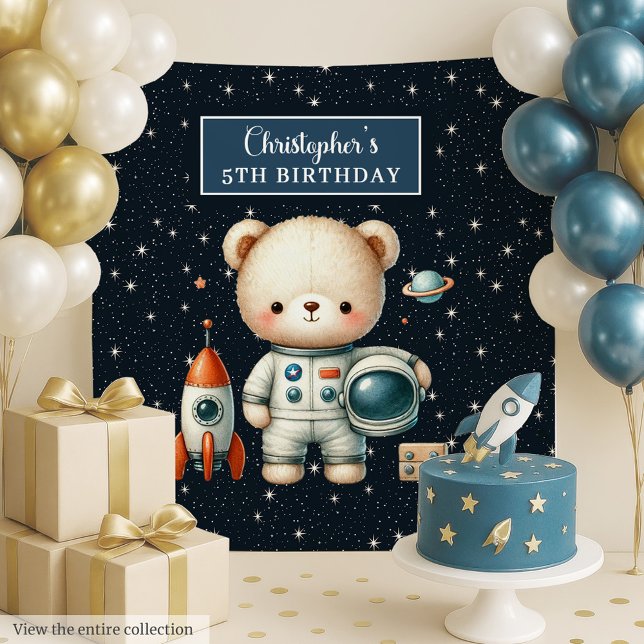 Tapisserie de la soirée Ours de l'espace pour garç (Space Bear Party Tapestry for Birthday Boy)