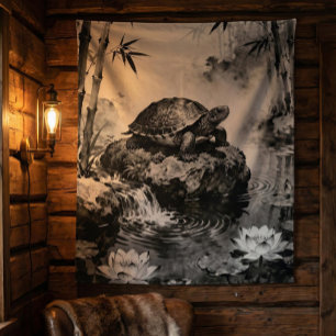 Tapisserie de la Tortue Zen   Art à l'encre de l'é