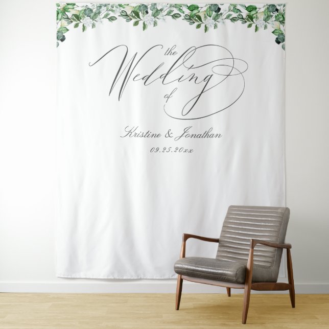 Tapisserie de mariage florale blanche élégante et  (En situation)