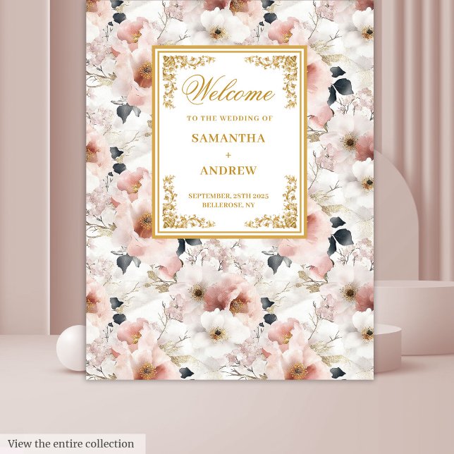 Tapisserie de mariage florale rose poussiéreuse éc (Elegant Script dusty pink floral wedding tapestry)
