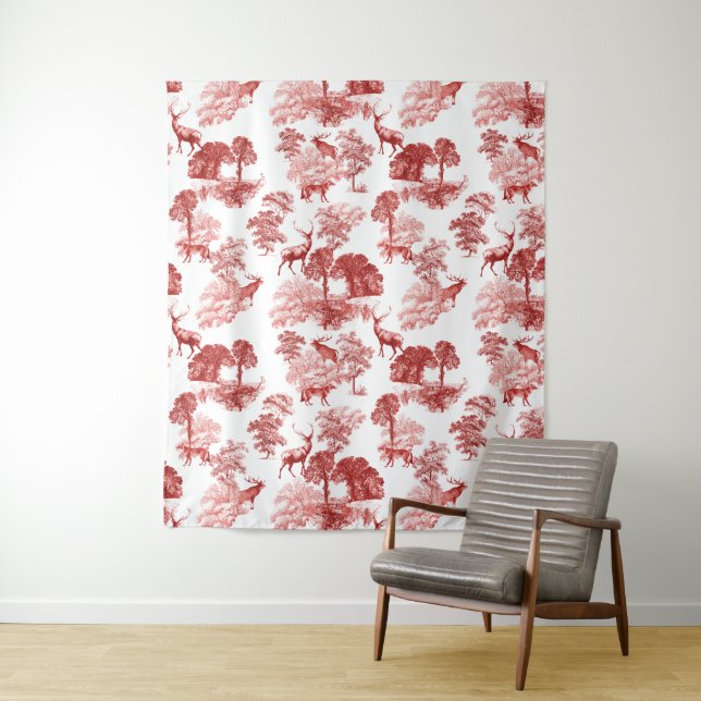 Tapisserie de motif de forêt de renard cerf toile  (En situation)