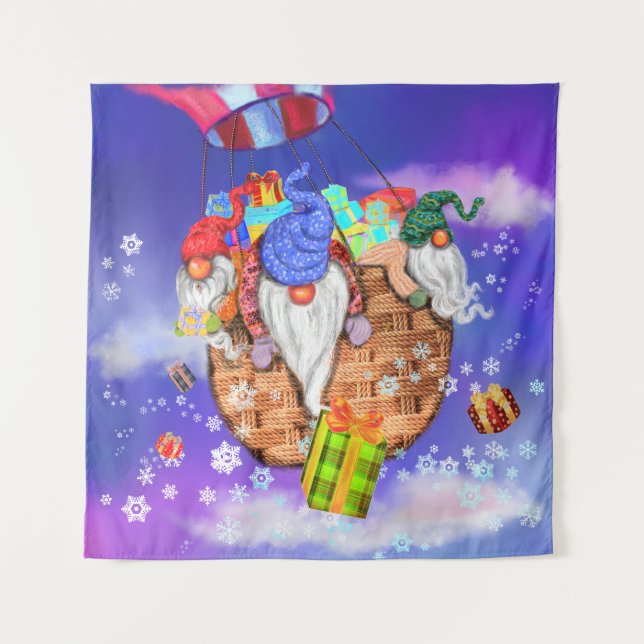 Tapisserie de Noël Gnomes Voler et donne des cadea (Devant)