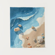 Tapisserie de plage Vagues de l'océan côtier & Coq