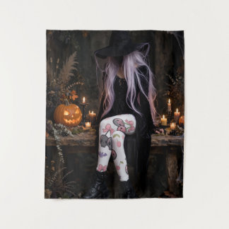 Tapisserie de sorcière Halloween rose mignonne, Wi