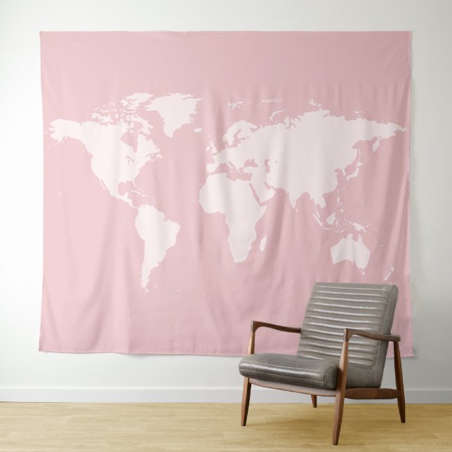 Tapisserie détaillée de carte du monde rose sur fo (En situation (horizontale))