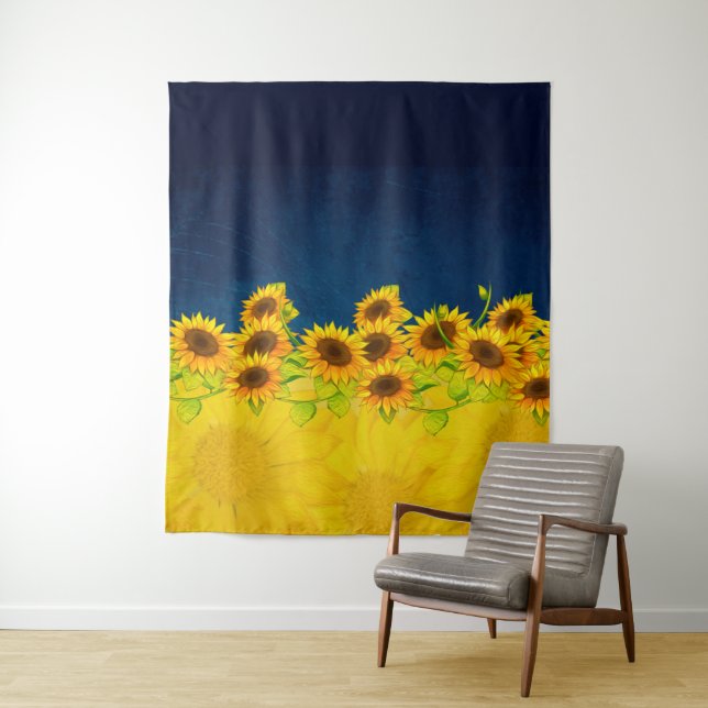 Tapisserie du drapeau tournesol d'Ukraine (En situation)