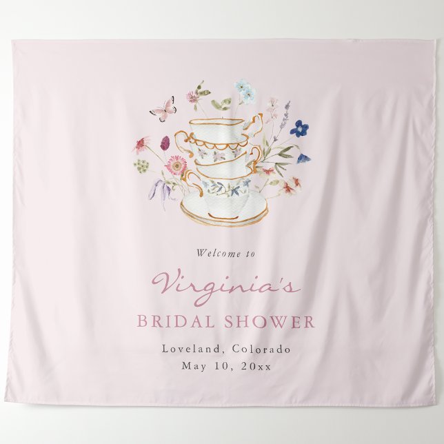 Tapisserie du Tea Party rose (Pink Tea Party Welcome Tapestry by Painted Paperie
)