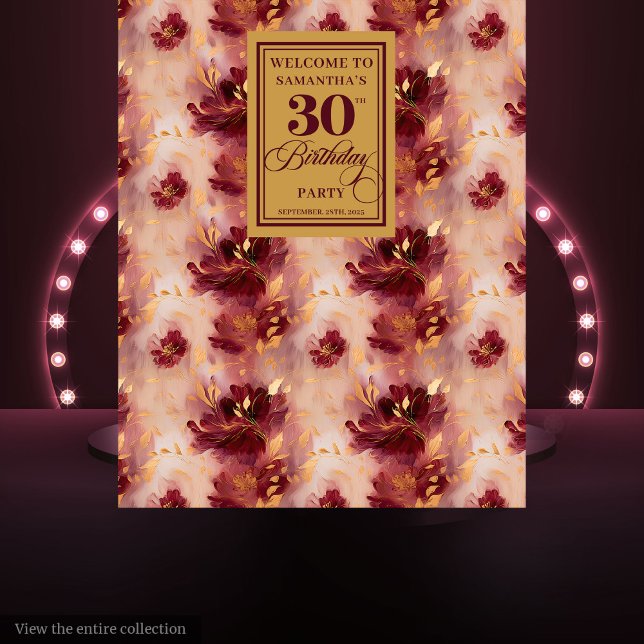 Tapisserie élégante Burgundy Blush Gold 30th Birth (Stylish Burgundy Blush Gold 30th Birthday Tapestry)