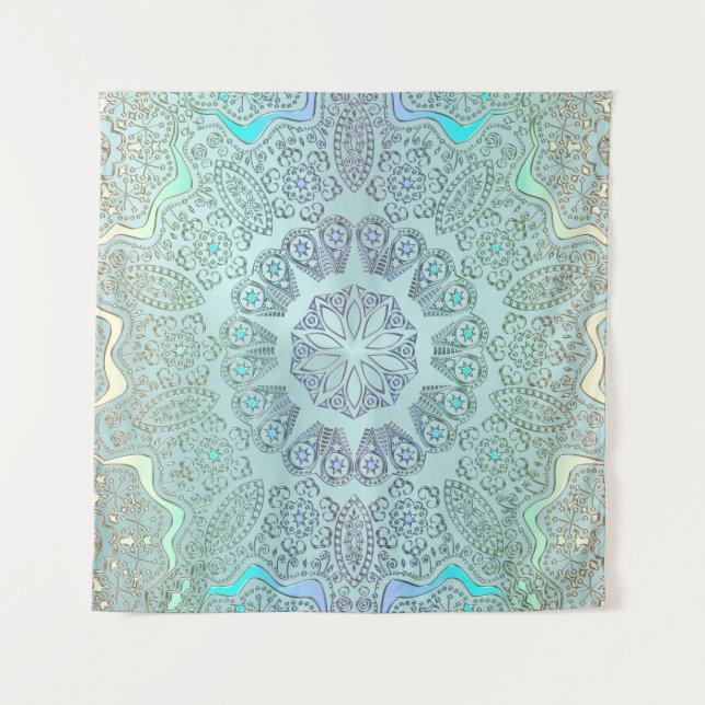 Tapisserie fanée de mur de mandala de gris bleu (Devant)