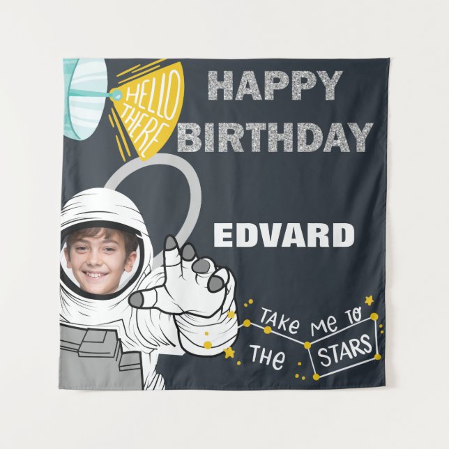 Tapisserie Joyeux Anniversaire Photo Astronaute (Devant)