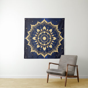 Tapisserie Mandala de la Lune Céleste Bleu Nuit
