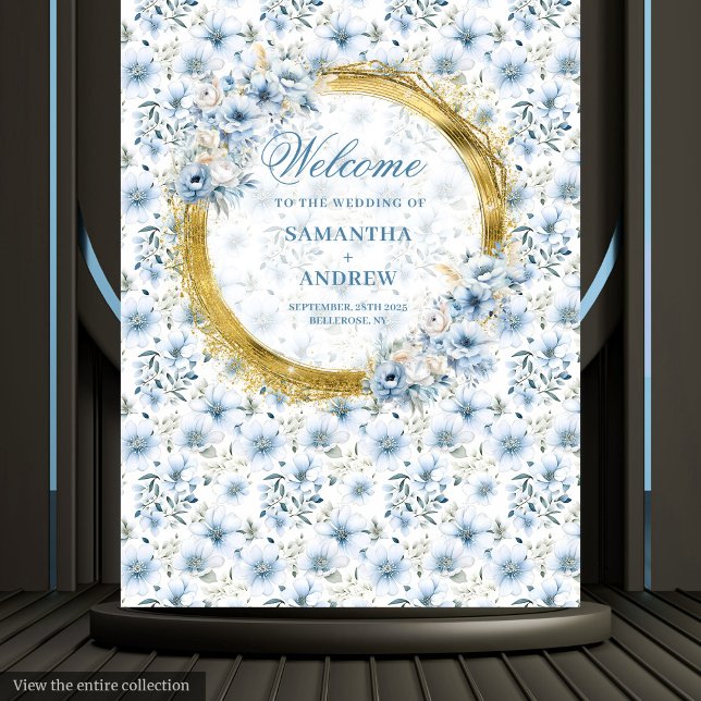 Tapisserie Mariage moderne Bohème Bleu Lumière Or (Sophisticated Watercolor Dusty Blue Gold Wedding Photo Prop)