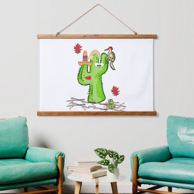 Tapisserie murale en bois Cactus Serpent Oiseau (Salon)