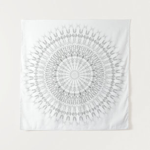 Tapisserie murale en mandala blanc gris