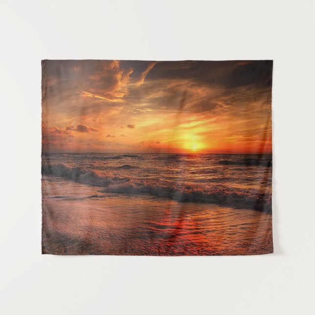 Tapisserie murale Orange Sunset Ocean Beach (Devant (Horizontal))