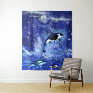Tapisserie peinture de baleines tueuses sur pleine