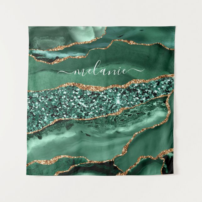 Tapisserie personnalisée Marbre Paillettes Or Vert (Devant)
