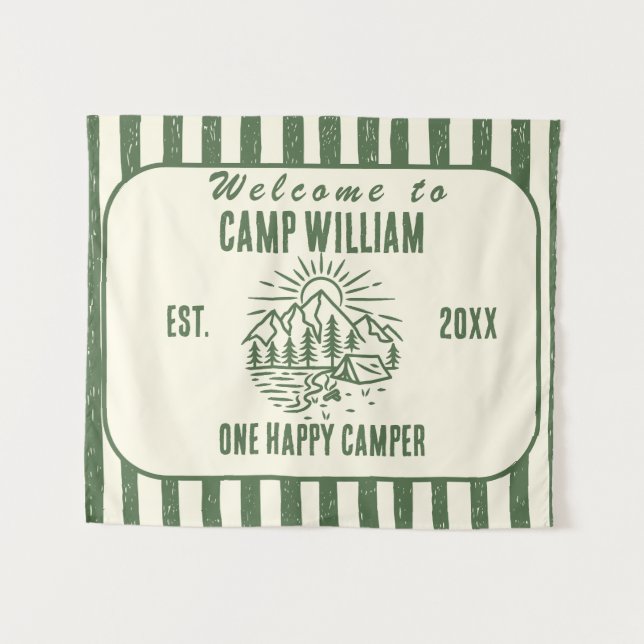 Tapisserie personnalisée pour anniversaire de camp (Devant (Horizontal))