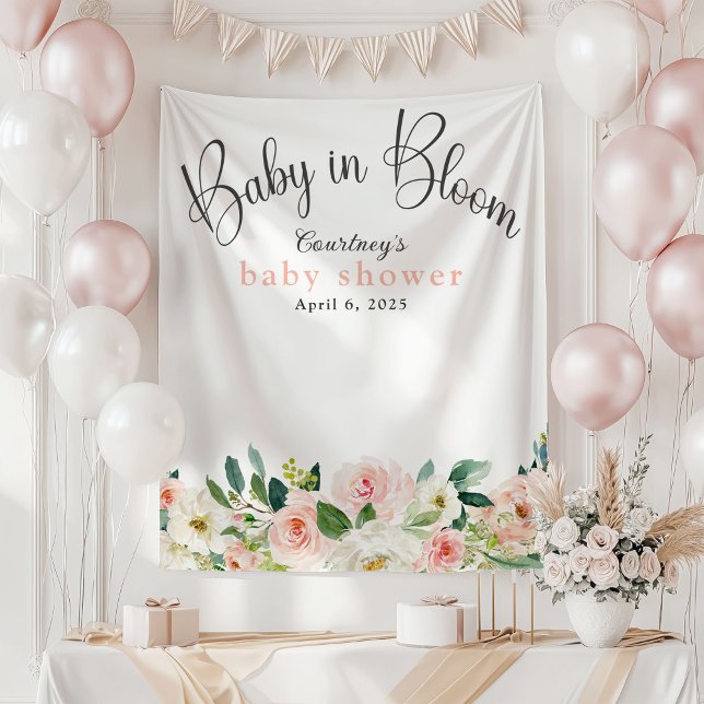 Tapisserie pour Baby Shower Fleur rose Bébé en fle (Créateur téléchargé)