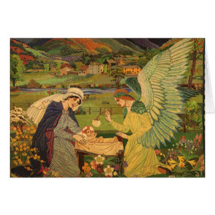 Tapisserie religieuse vintage avec Bébé Jésus Chri