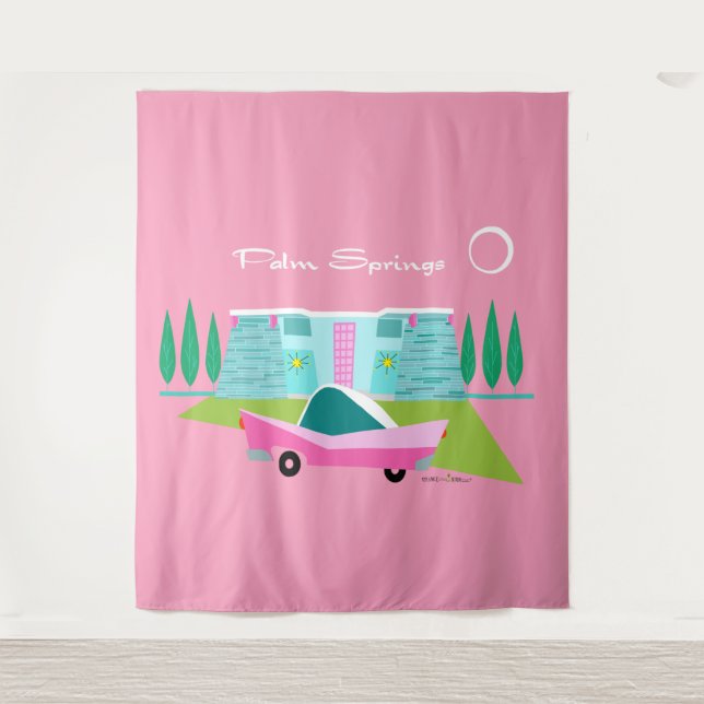 Tapisserie Retro Pink Palm Springs (Devant)