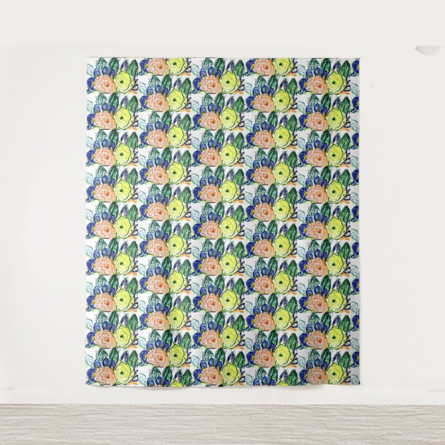 Tapisserie Rosas et Ruscus hypophyllum (Devant)