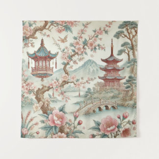 Tapisserie rose chinoise tolie