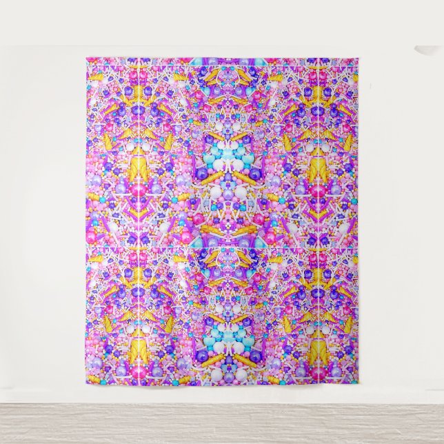 Tapisserie rose et bleu arrosée (Devant)