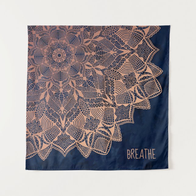 Tapisserie Rose Gold & Navy Blue Mandala (Devant)
