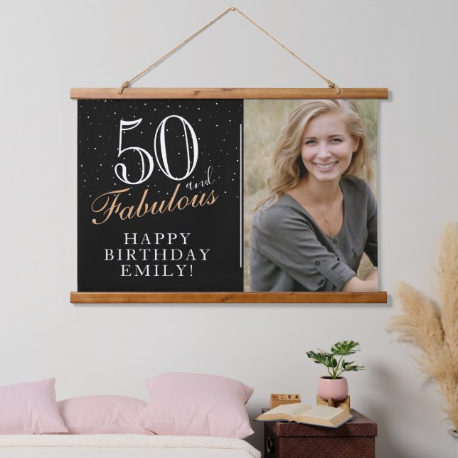 Tapisserie Suspendue 50 et fabuleux Elegant Black 50th Birthday Photo (Chambre à coucher)