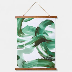 Tapisserie Suspendue Abstrait Moderne aux Traits de Pinceau Vert Minima
