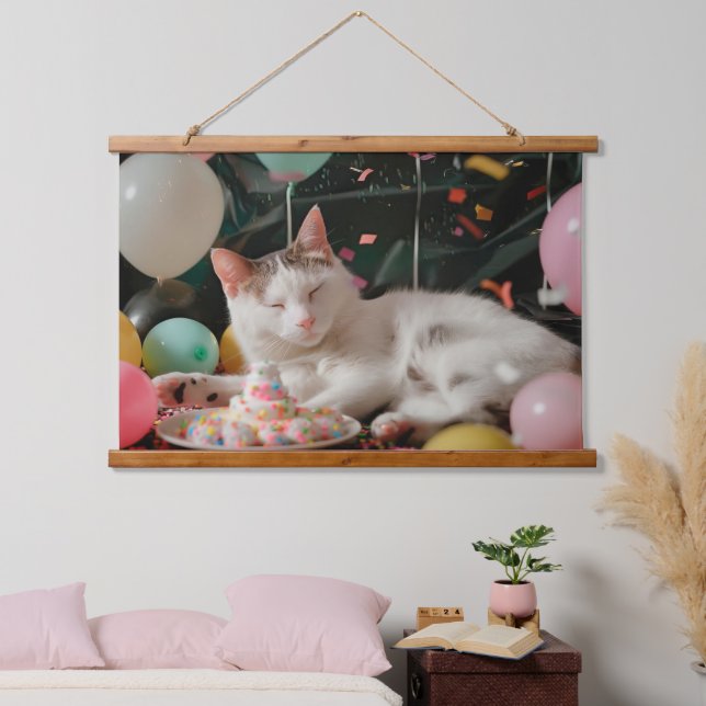 Tapisserie Suspendue Adorable Chat Anniversaire Design de fête (Chambre à coucher)