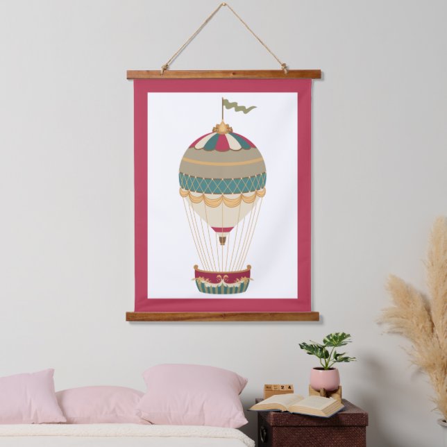 Tapisserie Suspendue Adorable Steampunk Hot Air Balloon avec drapeau (Chambre à coucher)