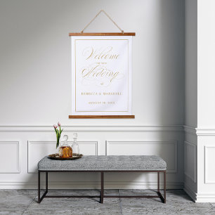 Tapisserie Suspendue Affiche de bienvenue Mariage couleur or personnali
