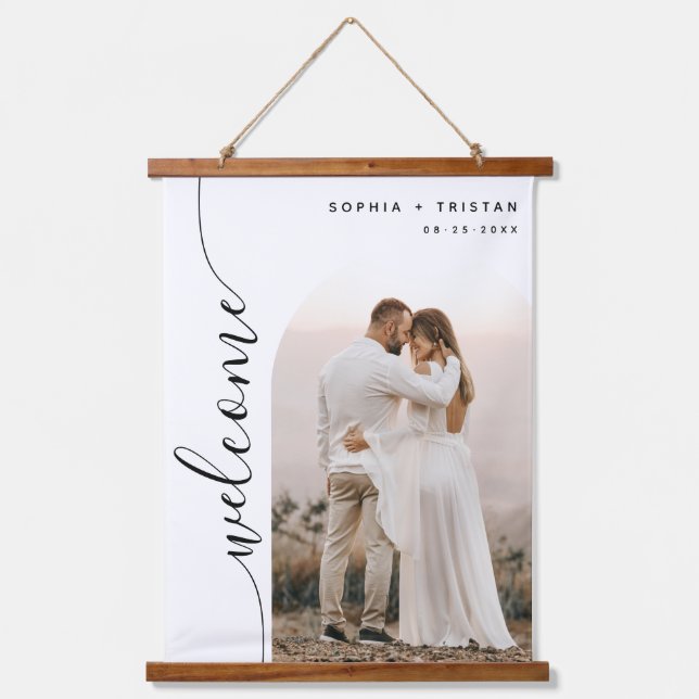Tapisserie Suspendue Affiche de bienvenue Mariage d'arc photo de script (Recto)