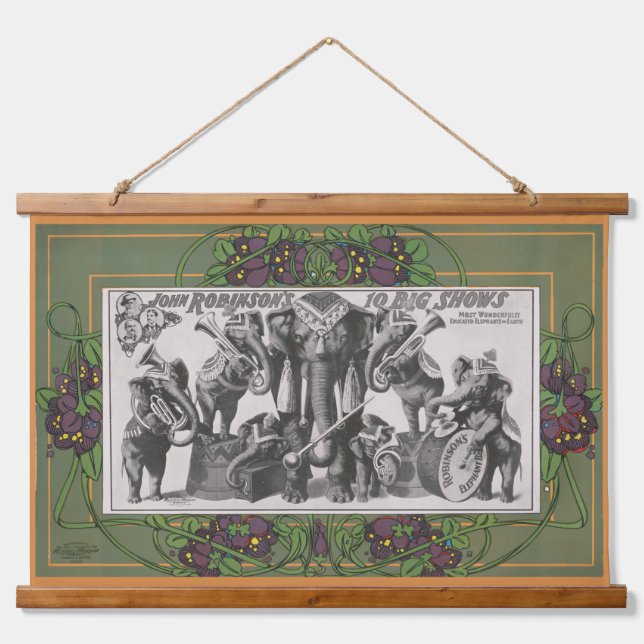 Tapisserie Suspendue Affiche De Cirque D'Éléphants Jouant D'Instruments (Devant)