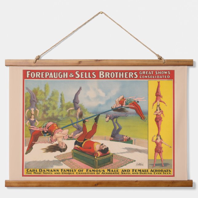 Tapisserie Suspendue Affiche de cirque montrant des actes acrobatiques, (Devant)