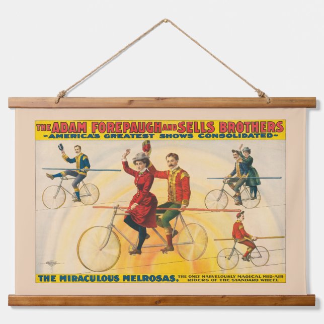 Tapisserie Suspendue Affiche De Cirque Montrant Des Vélos Sur Tightrope (Devant)