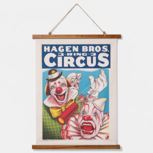 Tapisserie Suspendue Affiche De Cirque Montrant Les Visages Clown Et Cr