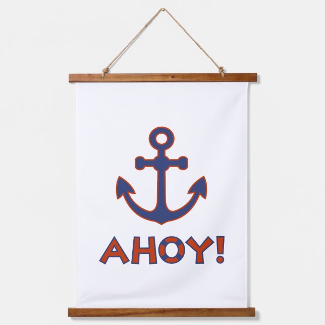 Tapisserie Suspendue AHOY ! Bouée + Design Ancre Rouge+Bleu (Recto)