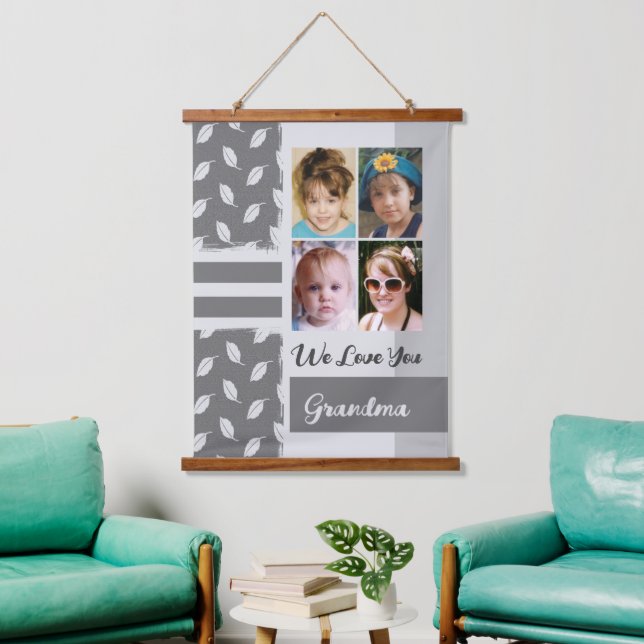 Tapisserie Suspendue Aimez-vous Grand-mère 4 feuille photo motif gris (Salon)