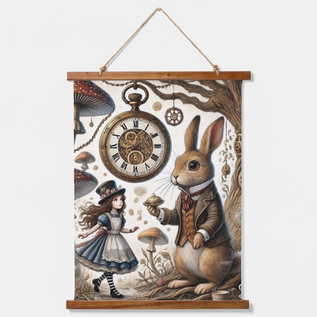 Tapisserie Suspendue Alice au pays des merveilles Thé Art lapin blanc (Recto)