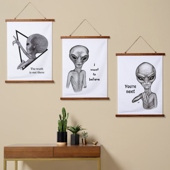 Tapisserie Suspendue Alien gris, la vérité est là (Asymétrique)