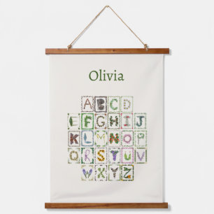 Tapisserie Suspendue Alphabet de bois Fleurs botaniques ABC Décor Enfan