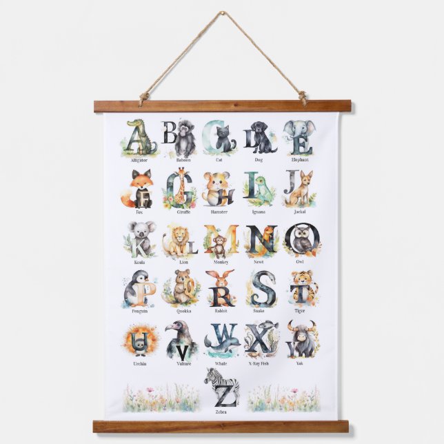 Tapisserie Suspendue Alphabets animaux | Pépinière murale d'art (Recto)