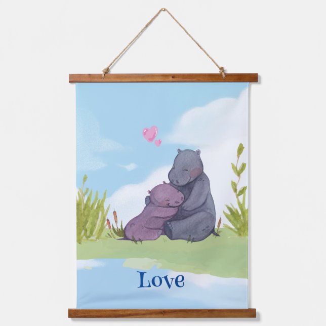 Tapisserie Suspendue Amour, Baby Hippo et sa mère (Recto)