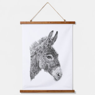 Tapisserie Suspendue Âne dessiné à la main Pointillisme Animal en noir