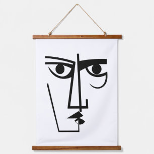 Tapisserie Suspendue Angry Eyes Expression Femme Abstraite Face Line Ar