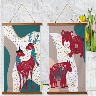 Tapisserie Suspendue Animaux nordiques Cerf Couple Ours Or Hail Boho Ar