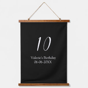 Tapisserie Suspendue anniversaire 10 ans blanc noir nom date calligraph